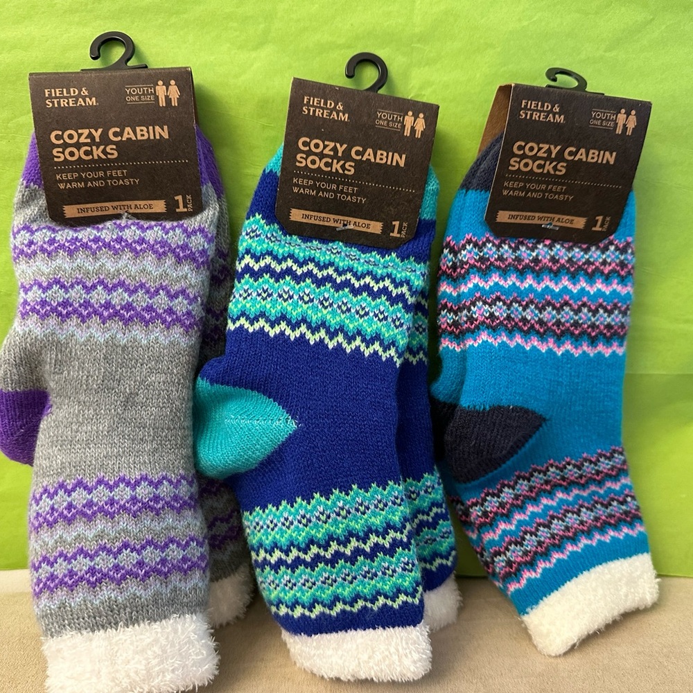 Field & Stream Youth Cozy Cabin Socks - Purple, Blue, and Teal